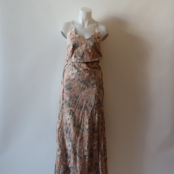 WINTER KATE LT BROWN/GRAY/WHITE PRINT MAXI DRESS SZ XS - Picture 3 of 9